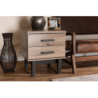 Baxton Studio MH5073-Safari Oak/Ebony-ET Arend Modern and Contemporary Two-Tone Oak Brown and Ebony Wood 2-Drawer End Table